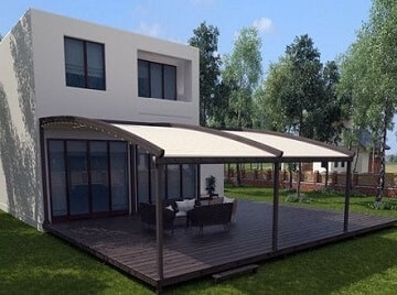 Pérgola de Lona Tensada: Sistema Curvado - Fachada a Portería o 2 Aguas