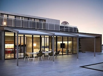 Pérgola de Lona Tensada: Sistema Recto - Fachada a Portería o 2 Aguas